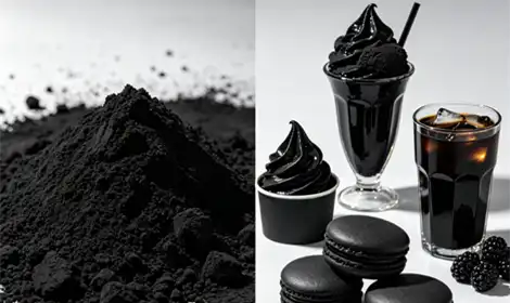 Vegetable Carbon Black for Food and Beverages: Color Intensity, Particle Size, and Stability
